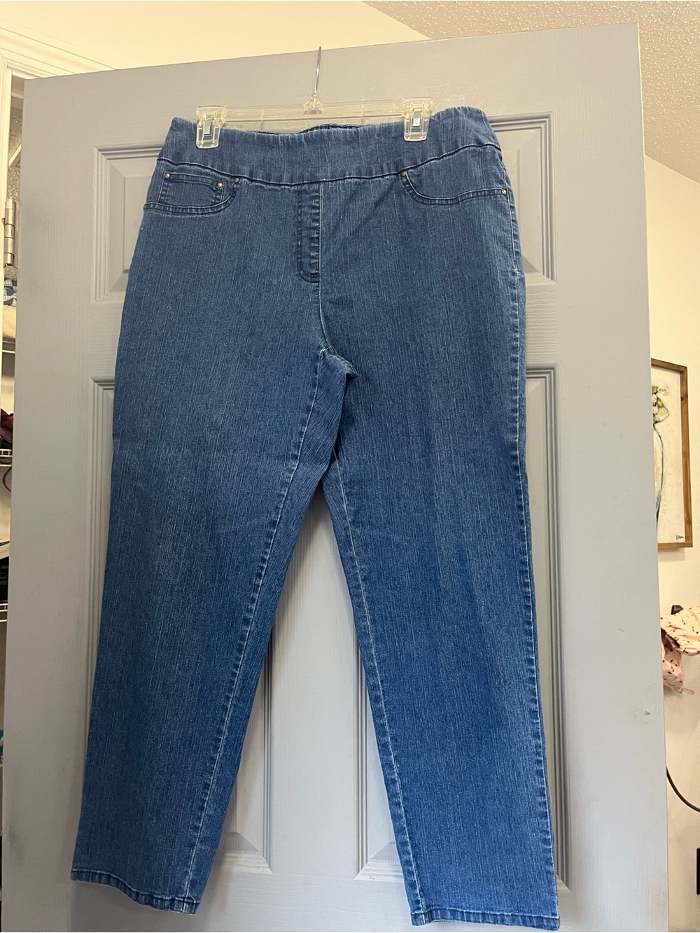 Ruby Rd. Mid-Blue Straight Leg Pull-On Jeans